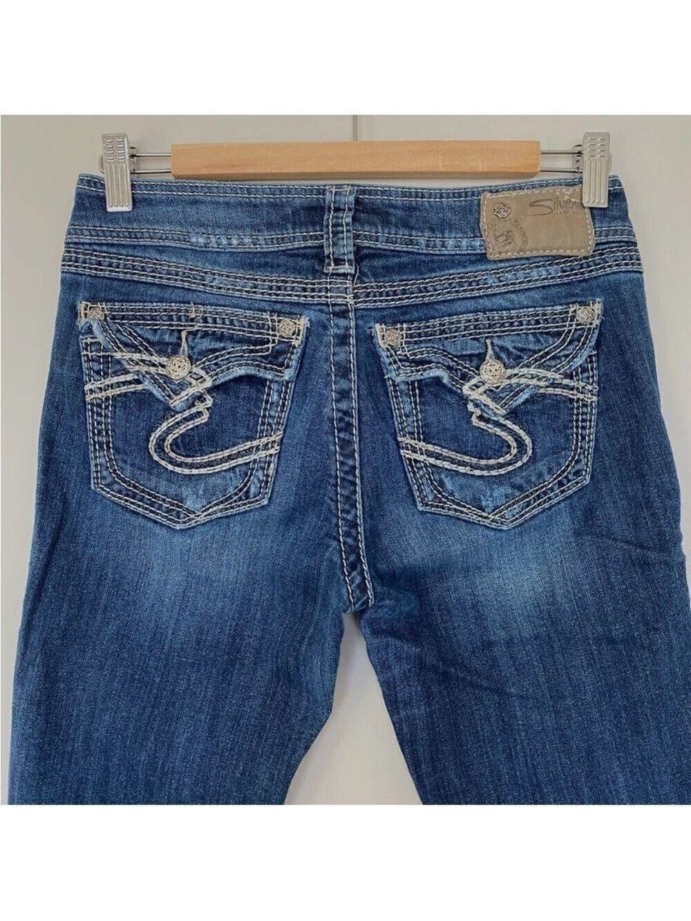 Silver Suki Surplus Bootcut Jeans Flap Pocket Women's Size 27X32 Thick Stitch